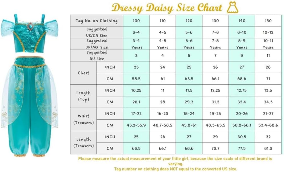 Dressy Daisy Arabian Princess Costume Girls Dress Up Belly Dance Outfit 2-Piece Top & Pants Set Kid Halloween Party Size 2-14
