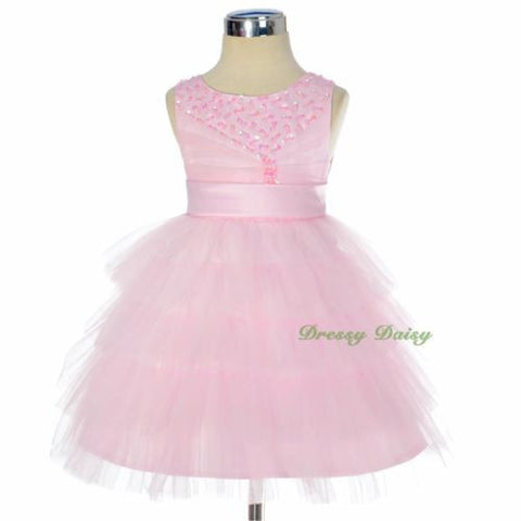 FG292 Baby Girls Beads Tulle Tiered flower Girl  Pageant Birthday Dresses Size 6 Months - 3
