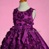 FG329 Round Neckline Embossed Flower Wedding Party Birthday Dress Purple Size 4-6X