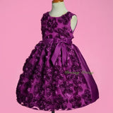 FG329 Round Neckline Embossed Flower Wedding Party Birthday Dress Purple Size 4-6X