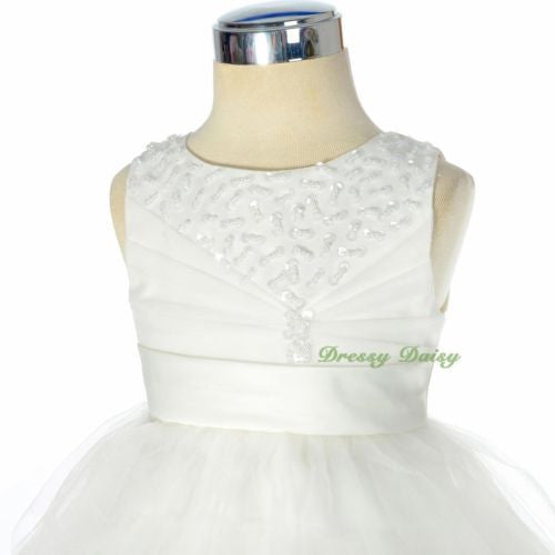 FG292 Baby Girls Beads Tulle Tiered flower Girl Pageant Birthday Dresses Size 6 Months - 3