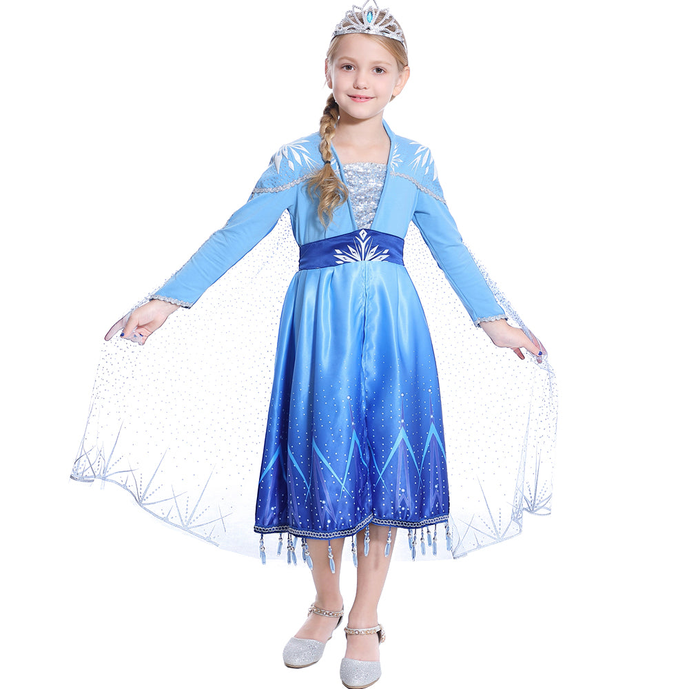 Elsa Girls Sequin Princess Costume Long Sleeve Dress up Birthday Dress 6-8 years