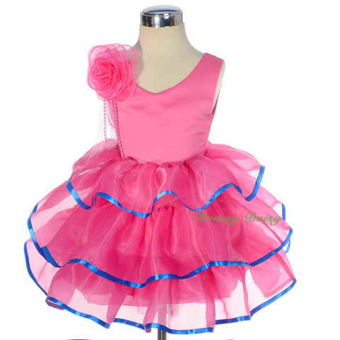 FG295 Satin Organza Tiered Dress Party Wedding Birthday Flower Girl Size 9 Months - 4