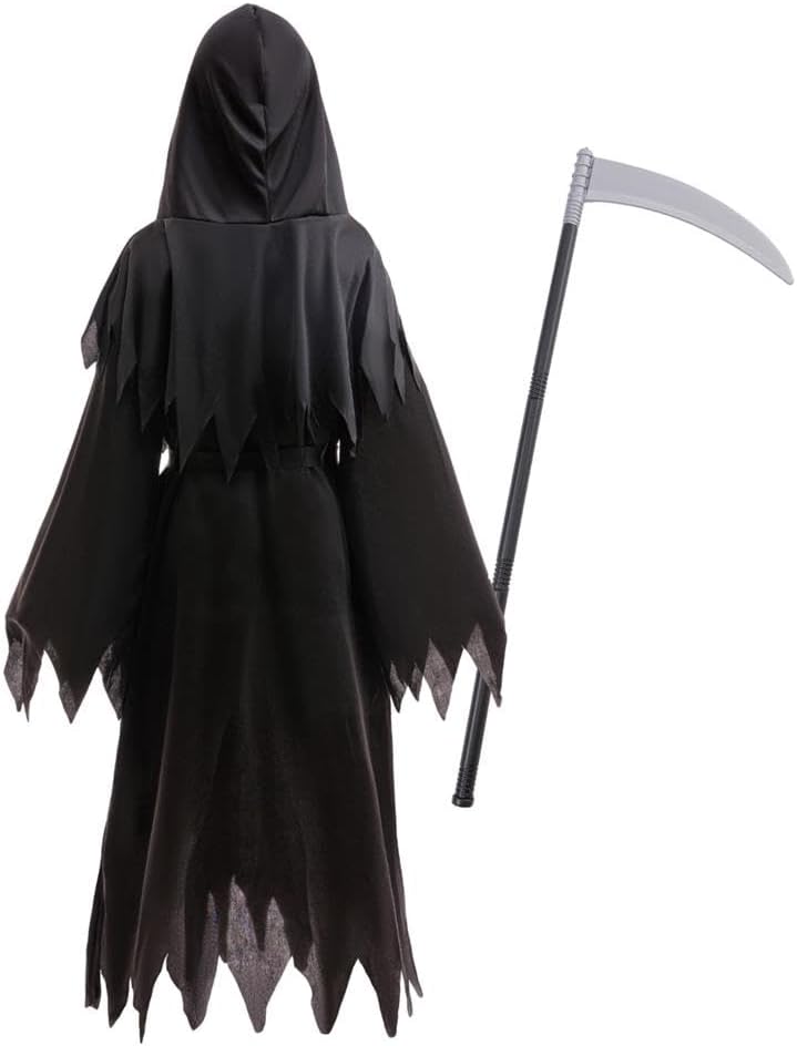 Dressy Daisy 5–12 Kids Grim Reaper Halloween Costume with Scythe Hood Gloves Belt Scary Robe Boys Girls for Trick or Treat