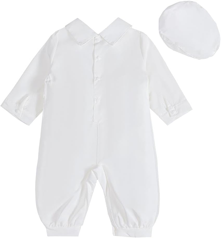 Dressy Daisy Baby Boy Baptism Christening Outfit White Jumpsuit Romper & Beret Hat for Infant Toddler Kids Bautizo Size 6M-3T