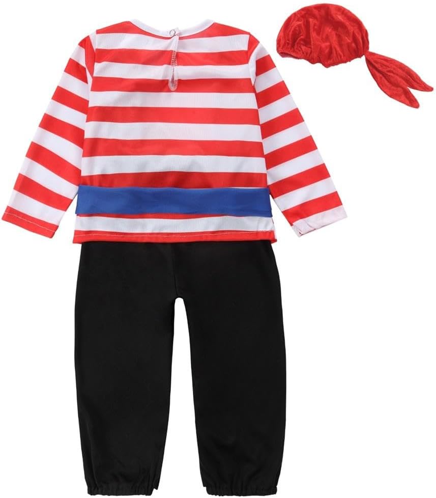 Dressy Daisy Infant Baby Boys Pirate Captain Halloween Costume Outfit Set (Bandana, Waist Tie, Pants and Shirts)