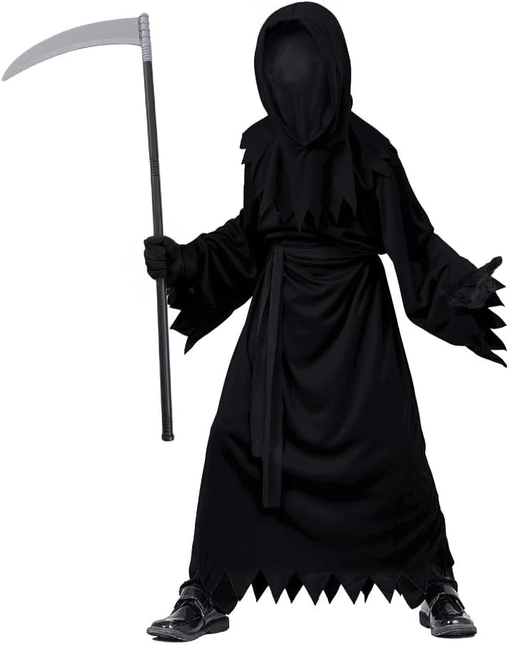 Dressy Daisy 5–12 Kids Grim Reaper Halloween Costume with Scythe Hood Gloves Belt Scary Robe Boys Girls for Trick or Treat