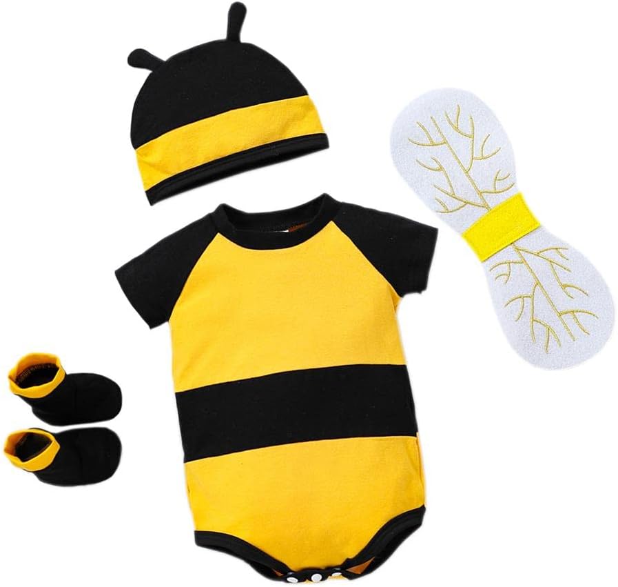 Dressy Daisy Newborn Infant Baby Honey Bee Onesie Romper Costume Bodysuit Set with Wings, Socks and Hat Size 0 to 24 Months