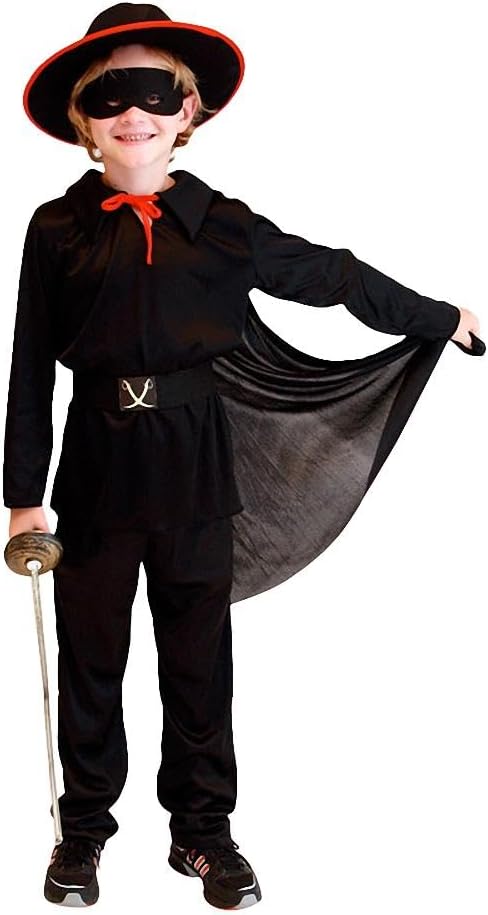 Dressy Daisy Little Kids Boys Black Zorro Halloween Party Dress Up Costume Outfit Set with Cape, Mask and Hat Size 6-12