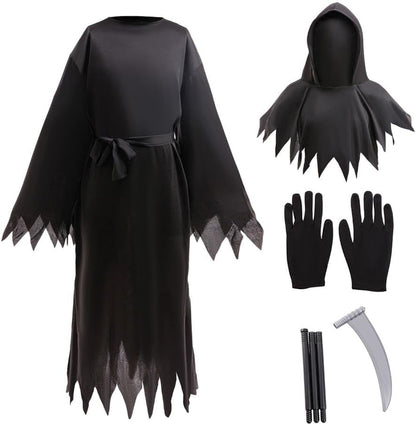 Dressy Daisy 5–12 Kids Grim Reaper Halloween Costume with Scythe Hood Gloves Belt Scary Robe Boys Girls for Trick or Treat