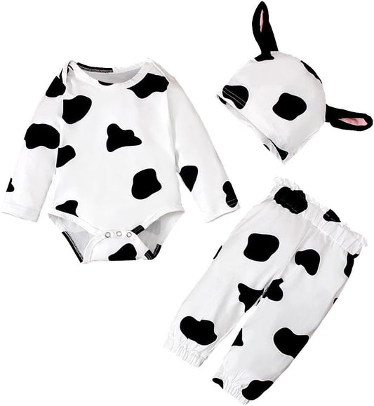 Dressy Daisy Infant Baby Cow Onesie Romper Costume Bodysuit Set with pants and Hat Size 6 to 24 Months