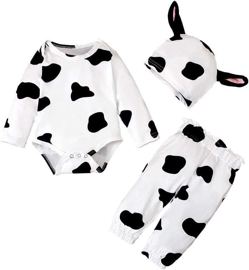 Dressy Daisy Infant Baby Cow Onesie Romper Costume Bodysuit Set with pants and Hat Size 6 to 24 Months