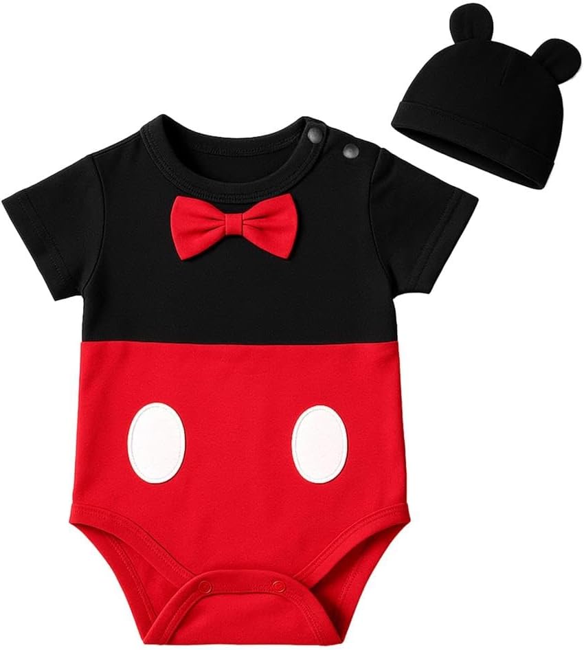 Dressy Daisy Baby Boy Mouse Romper Halloween Costume Bodysuit Party Dress Up Outfit with Mouse Ears Hat Size 3-18 Months