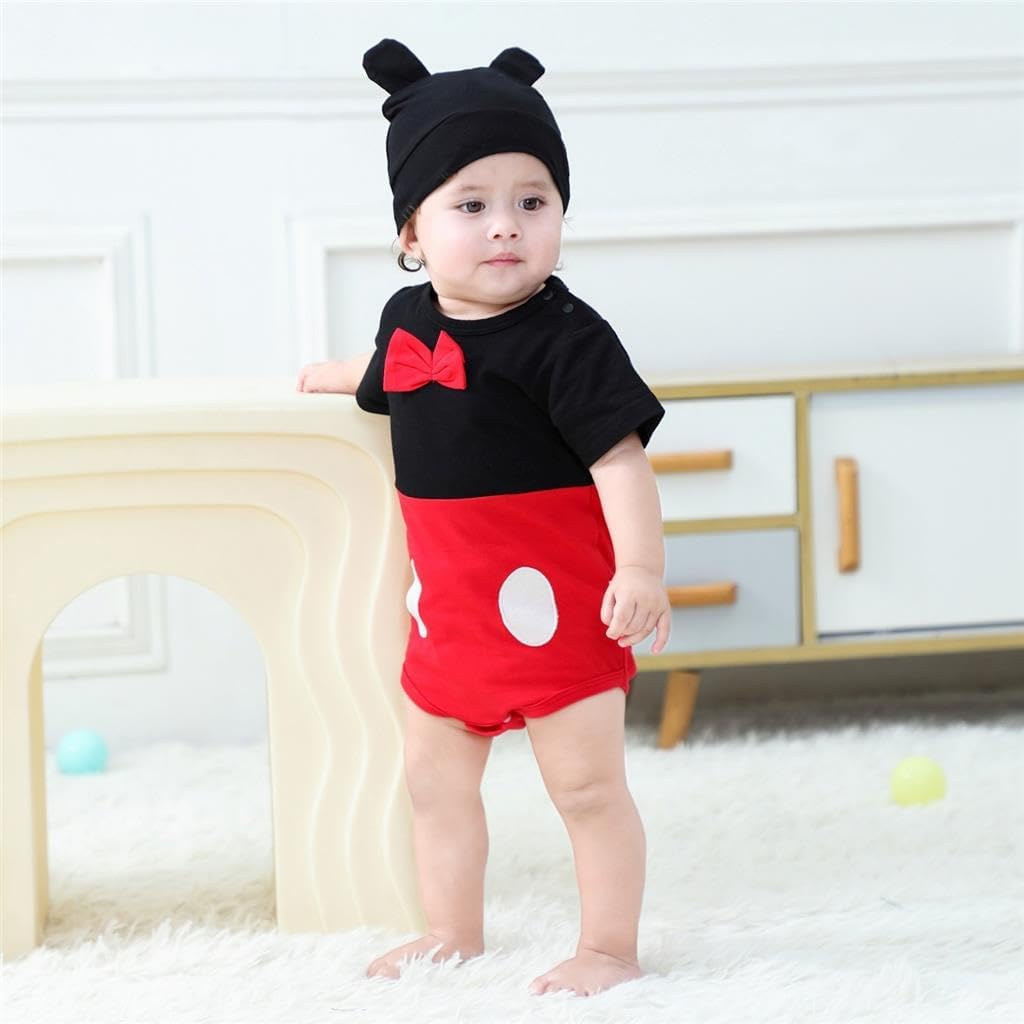 Dressy Daisy Baby Boy Mouse Romper Halloween Costume Bodysuit Party Dress Up Outfit with Mouse Ears Hat Size 3-18 Months