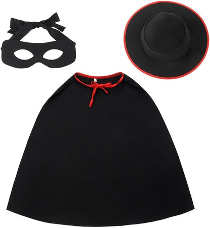 Dressy Daisy Little Kids Boys Black Zorro Halloween Party Dress Up Costume Outfit Set with Cape, Mask and Hat Size 6-12