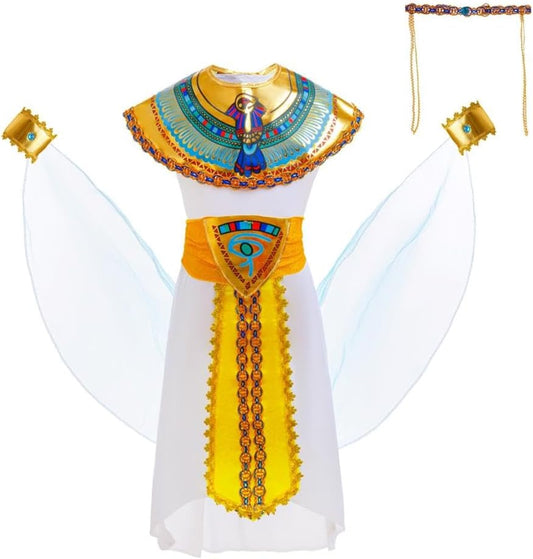 Dressy Daisy Cleopatra Costume Girls Kids Egyptian Queen Goddess Outfit Accessories Set, Halloween Dress Up Size 4T - 14