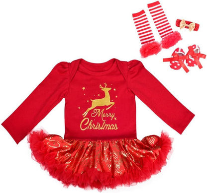 Dressy Daisy My 1st First Christmas Outfits for Baby Girls Xmas Party Onesie Romper Bodysuit Tutu Dress Set