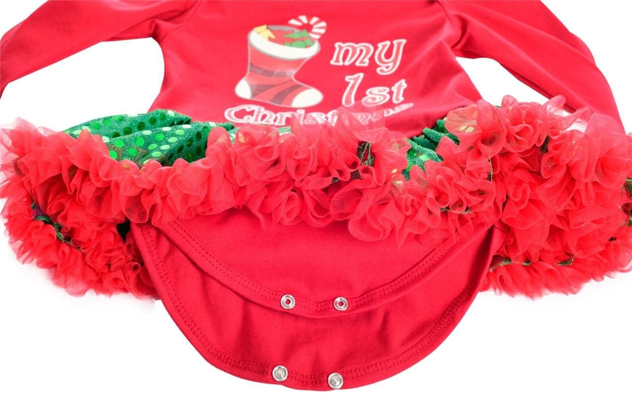 Dressy Daisy My 1st First Christmas Outfits for Baby Girls Xmas Party Onesie Romper Bodysuit Tutu Dress Set