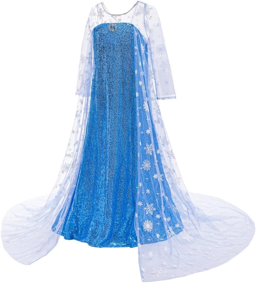 Dressy Daisy Princess Costume Girls Sparkly Sequin Dress Cape Kids Birthday Halloween Outfit Long Sleeves, Blue Pink White
