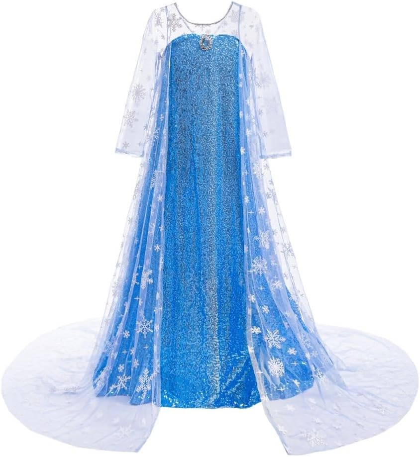 Dressy Daisy Princess Costume Girls Sparkly Sequin Dress Cape Kids Birthday Halloween Outfit Long Sleeves, Blue Pink White