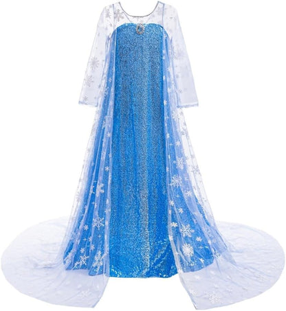 Dressy Daisy Princess Costume Girls Sparkly Sequin Dress Cape Kids Birthday Halloween Outfit Long Sleeves, Blue Pink White