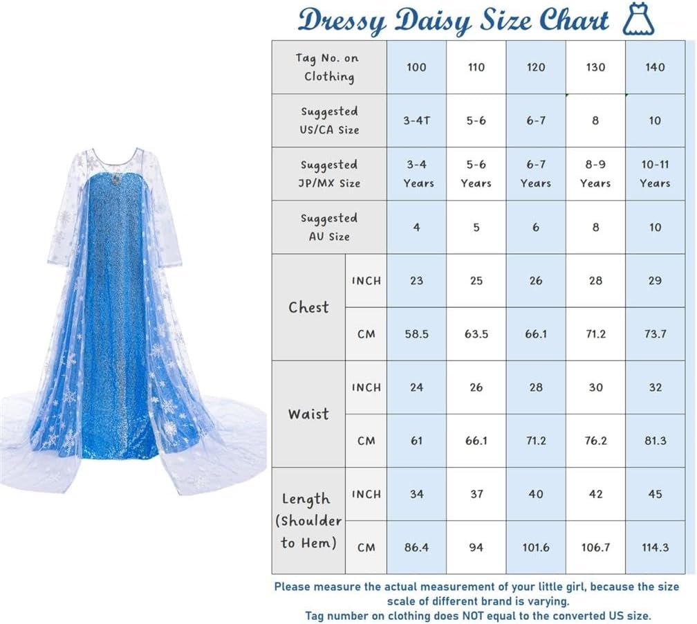 Dressy Daisy Princess Costume Girls Sparkly Sequin Dress Cape Kids Birthday Halloween Outfit Long Sleeves, Blue Pink White
