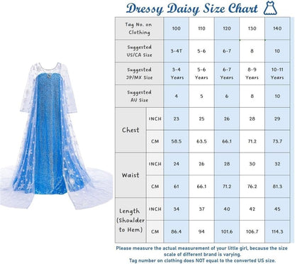 Dressy Daisy Princess Costume Girls Sparkly Sequin Dress Cape Kids Birthday Halloween Outfit Long Sleeves, Blue Pink White