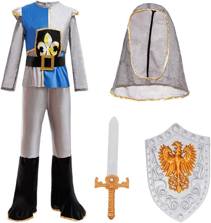 Dressy Daisy 5-10 Years Boys Knight Costume with Cape Sword Shield Belt Hood Halloween Medieval Festival School Play Birthday