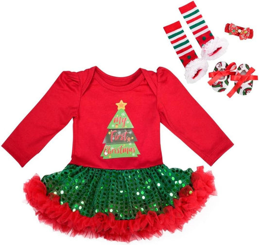 Dressy Daisy My 1st First Christmas Outfits for Baby Girls Xmas Party Onesie Romper Bodysuit Tutu Dress Set