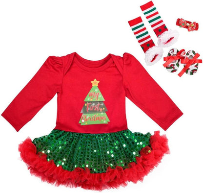 Dressy Daisy My 1st First Christmas Outfits for Baby Girls Xmas Party Onesie Romper Bodysuit Tutu Dress Set