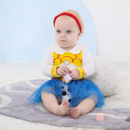 Dressy Daisy Princess Onesie Romper Fancy Dress Costume Halloween Birthday Bodysuit Outfit with Headband for Infant Baby Girl