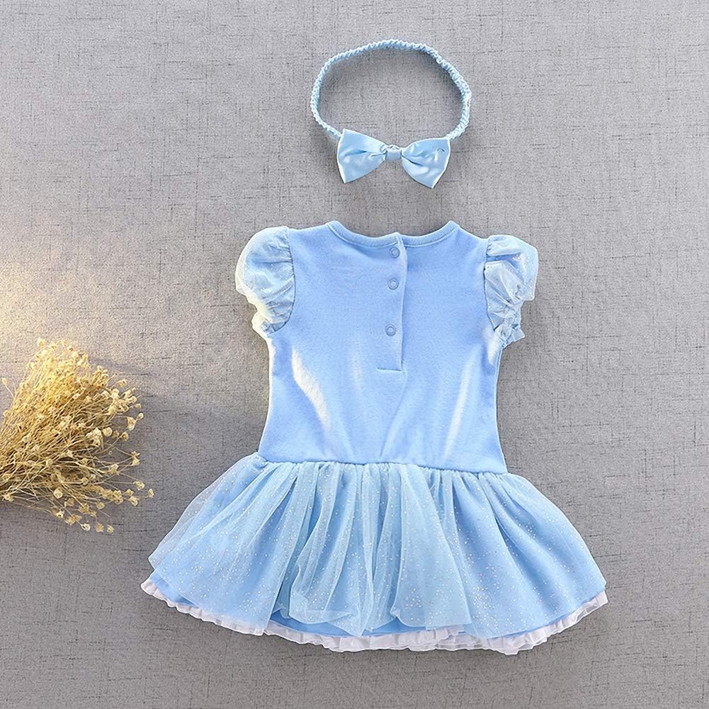 Dressy Daisy Princess Onesie Romper Fancy Dress Costume Halloween Birthday Bodysuit Outfit with Headband for Infant Baby Girl