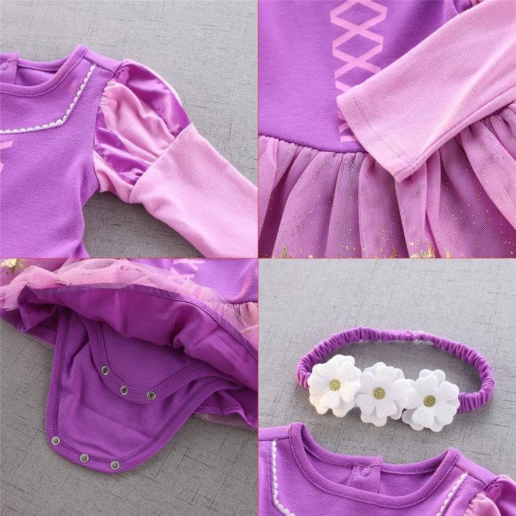 Dressy Daisy Princess Onesie Romper Fancy Dress Costume Halloween Birthday Bodysuit Outfit with Headband for Infant Baby Girl