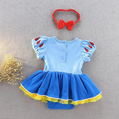 Dressy Daisy Princess Onesie Romper Fancy Dress Costume Halloween Birthday Bodysuit Outfit with Headband for Infant Baby Girl