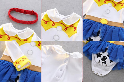 Dressy Daisy Princess Onesie Romper Fancy Dress Costume Halloween Birthday Bodysuit Outfit with Headband for Infant Baby Girl