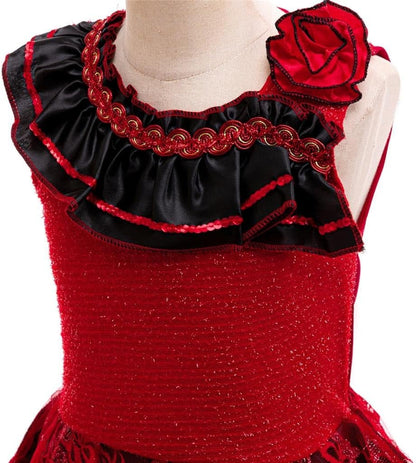 Dressy Daisy Girls 5-12 Spanish Flamenco Dress Traditional Mexican Folklorico Costume Kids Latin Dancer Outfit with Hair Loop