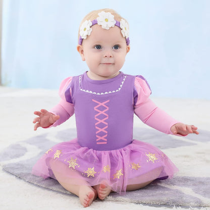 Dressy Daisy Princess Onesie Romper Fancy Dress Costume Halloween Birthday Bodysuit Outfit with Headband for Infant Baby Girl