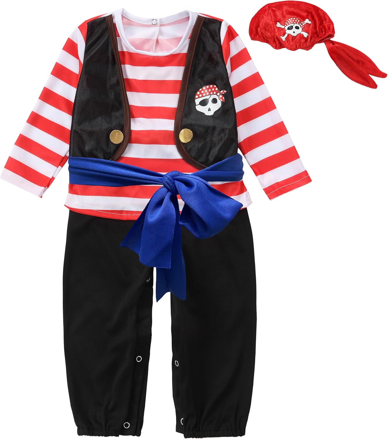 Dressy Daisy Infant Baby Boys Pirate Captain Halloween Costume Outfit Set (Bandana, Waist Tie, Pants and Shirts)