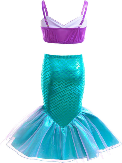 Dressy Daisy Mermaid Bikini Swimsuit Girls 18M-8, 3-Piece Bathing Suit with Skirt Beach Pool Party Outfit Purple Teal