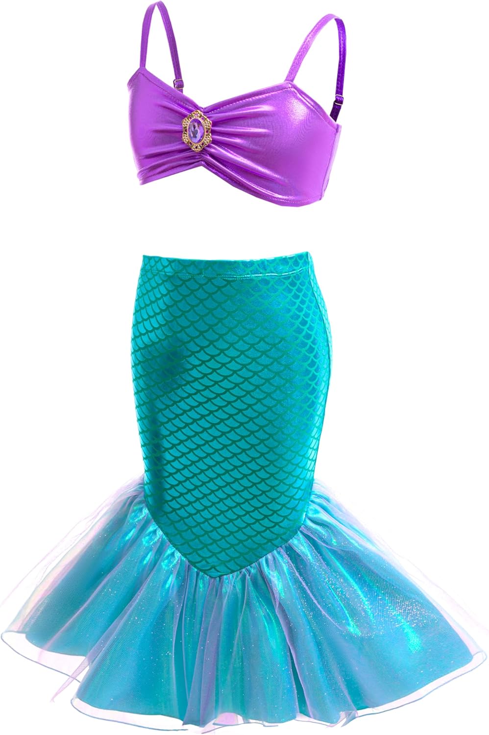 Dressy Daisy Mermaid Bikini Swimsuit Girls 18M-8, 3-Piece Bathing Suit with Skirt Beach Pool Party Outfit Purple Teal