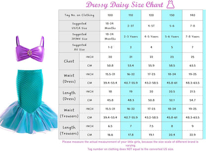 Dressy Daisy Mermaid Bikini Swimsuit Girls 18M-8, 3-Piece Bathing Suit with Skirt Beach Pool Party Outfit Purple Teal