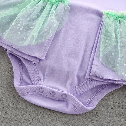 FC214 - Baby Girl Princess Mermaid Romper Costumes Onesie Dress Bodysuit with Headband