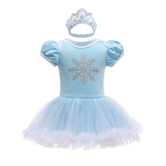 FC296 - Baby Girl Princess Romper Costumes Onesie Dress Bodysuit with Headband