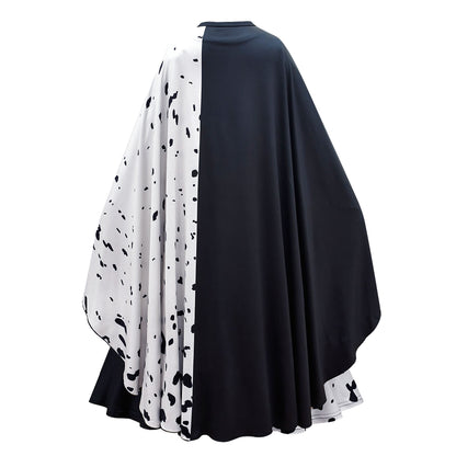 FC329 - Cruella Black and White Spot Devilish Halloween Costume Fancy Dress Up with Cape and Wig for Girls Size 4T to 14