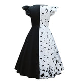 FC330 - Cruella Black and White Spot Devilish Halloween Costume Fancy Dress Up with Wig for Girls Size 4T to 14