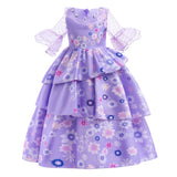 FC352 - Girls Encanto Isabela Halloween Costume Purple Flower Fancy Dress Size 3T to 10