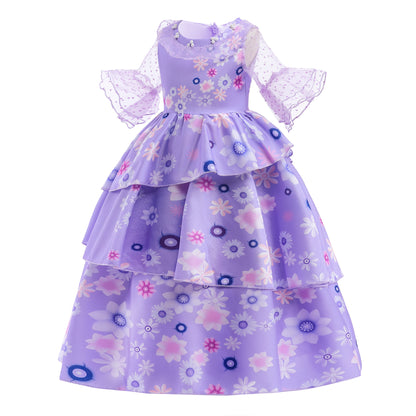 FC352 - Girls Encanto Isabela Halloween Costume Purple Flower Fancy Dress Size 3T to 10