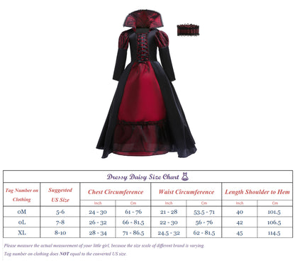 FC355 - Gothic Vampire Queen Halloween Costume Medieval Fancy Dress Up with Choker for Girls