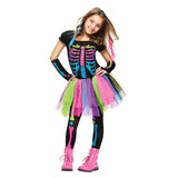 FC356 - Funky Punky Skeleton Bones Halloween Costume with Leggings, Arm mitts and Hair for Girls