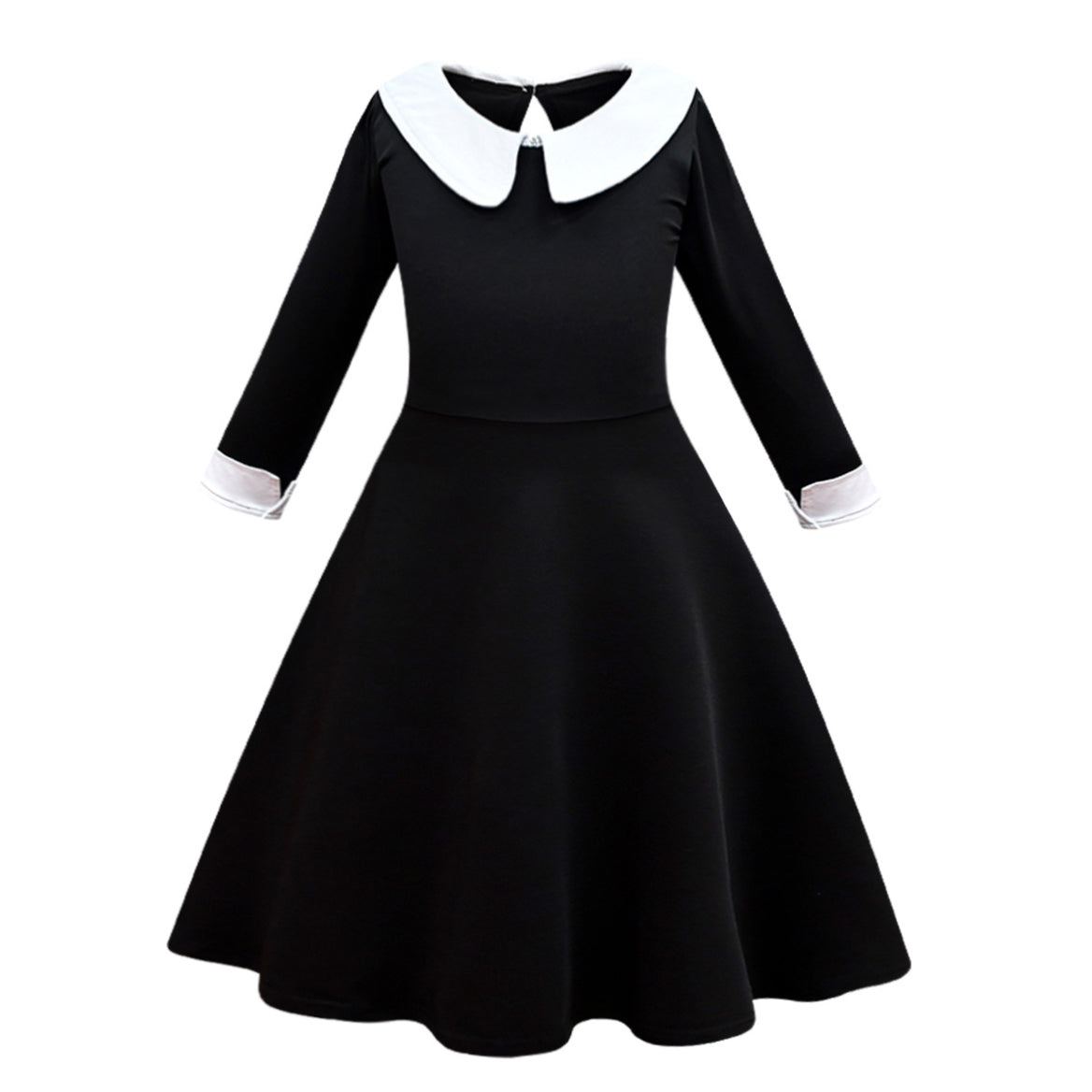 FC374 - Wednesday Gothic Black Dress Halloween Costume Fancy Party Cosplay Outfit with Hair Wig for Girls Size 4T to 14